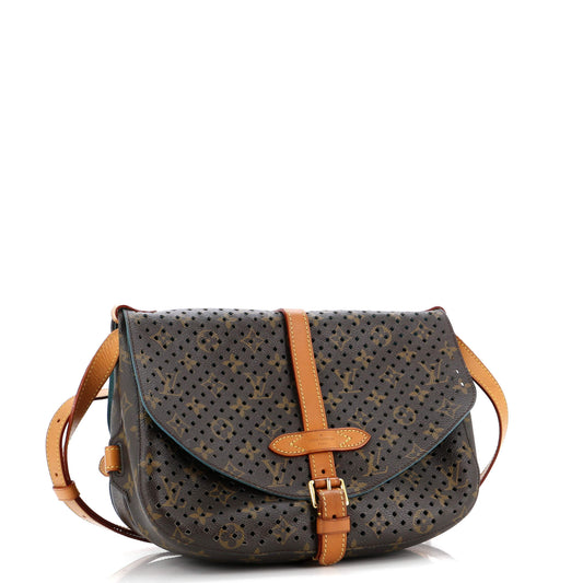 Louis Vuitton Flore Saumur Handbag Perforated Canvas Monogram Travel Bag