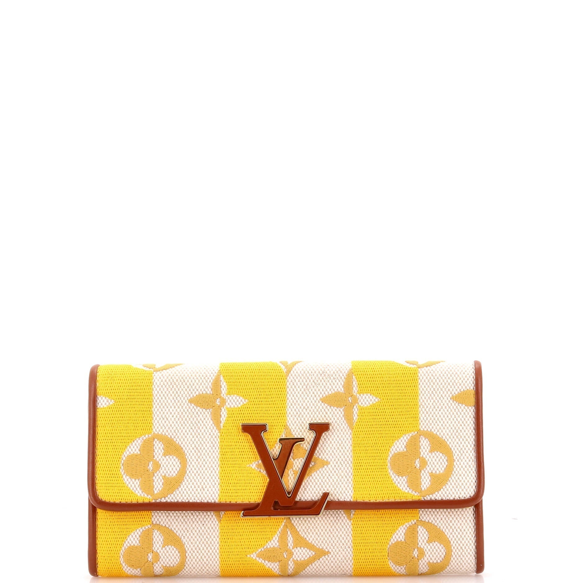 Louis Vuitton Capucines Wallet Striped Embroidered Handbag Canvas Travel Bag
