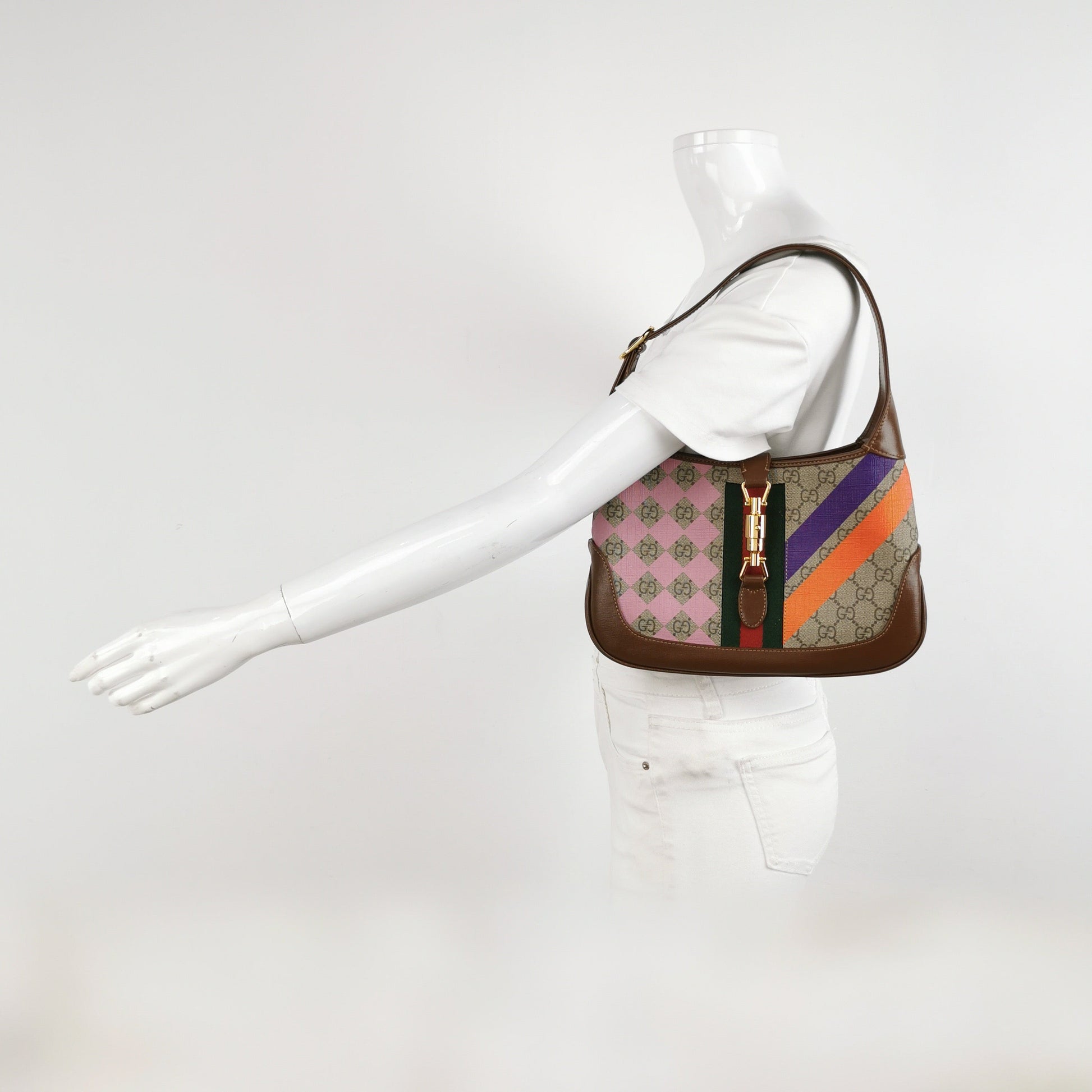 Gucci Jackie Multicolor Monogram Leather Canvas Brown Travel Bag Canvas 1