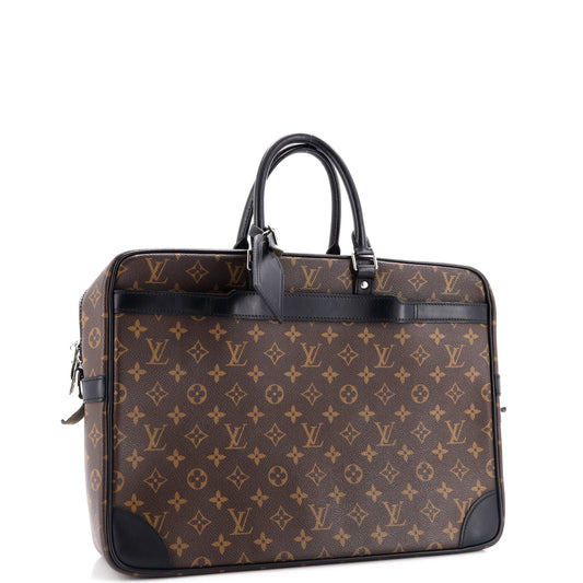 Louis Vuitton Porte Documents Voyage Briefcase Macassar Gm Messenger Canvas Monogram Travel Bag