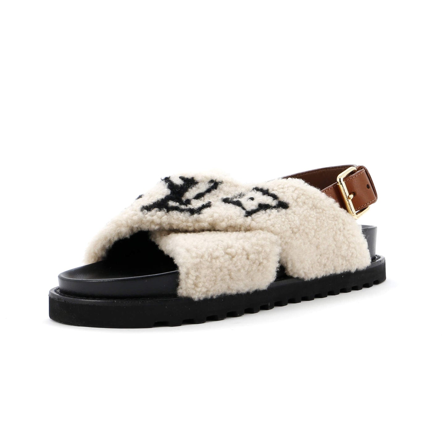 Louis Vuitton Women Paseo Comfort Slide Slingback Sandals Shearling Leather Shoes