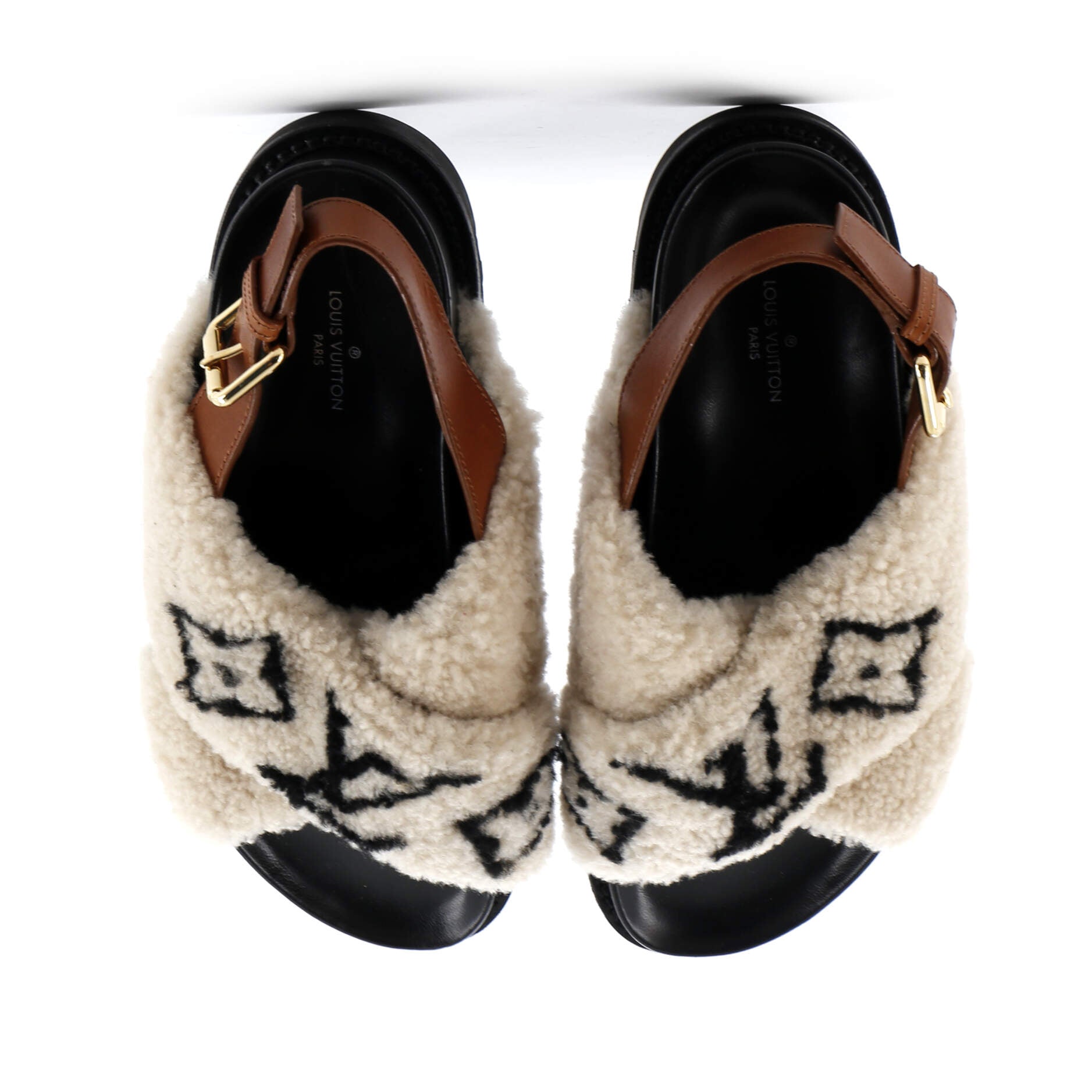 Louis Vuitton Women Paseo Comfort Slide Slingback Sandals Shearling Leather Shoes