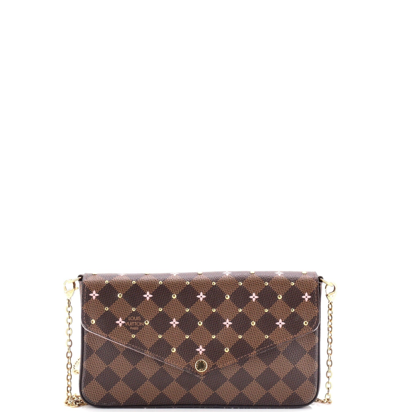 Louis Vuitton Felicie Pochette Flower Printed Studded Damier Clutch Clutch Bag