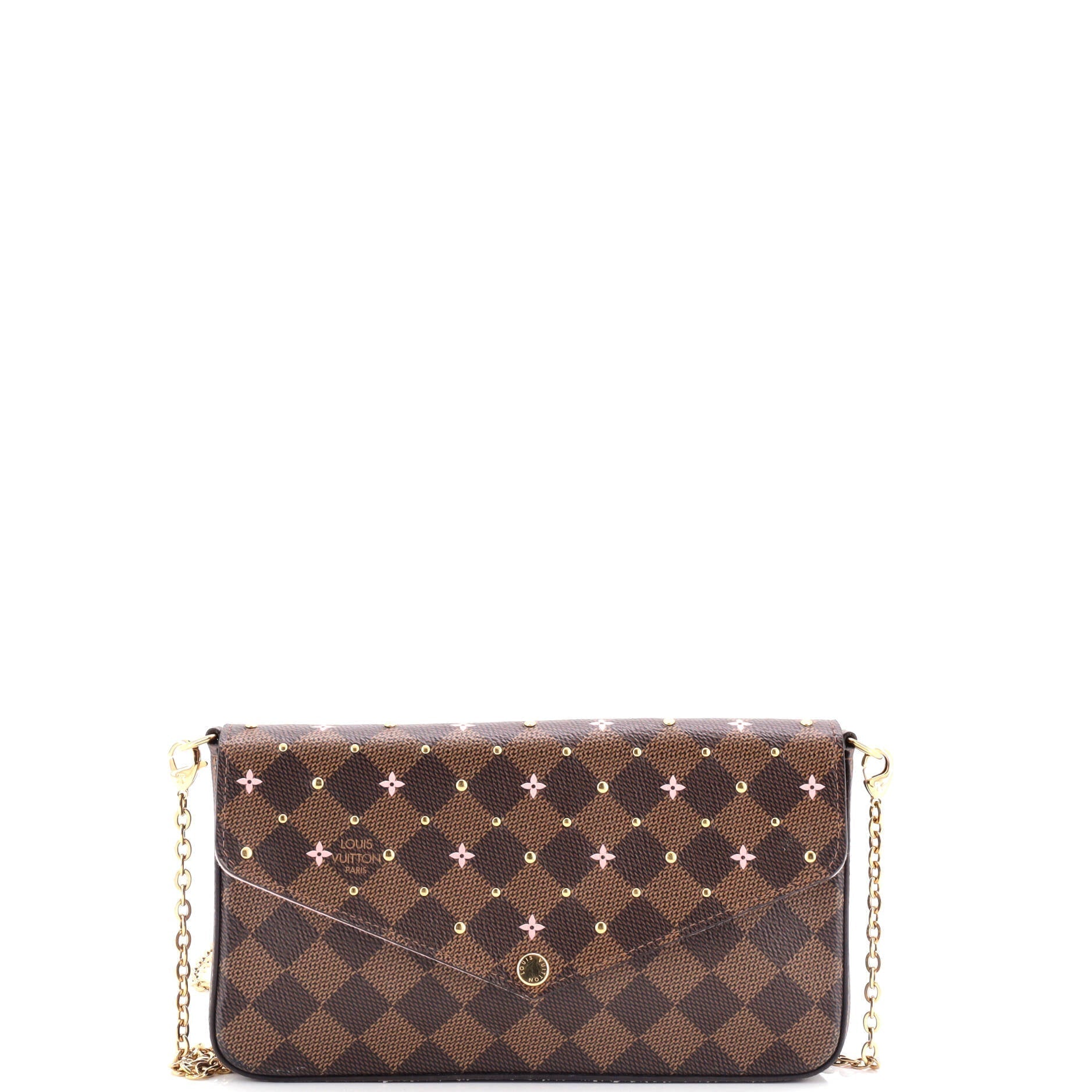 Louis Vuitton Felicie Pochette Flower Printed Studded Damier Clutch Clutch Bag