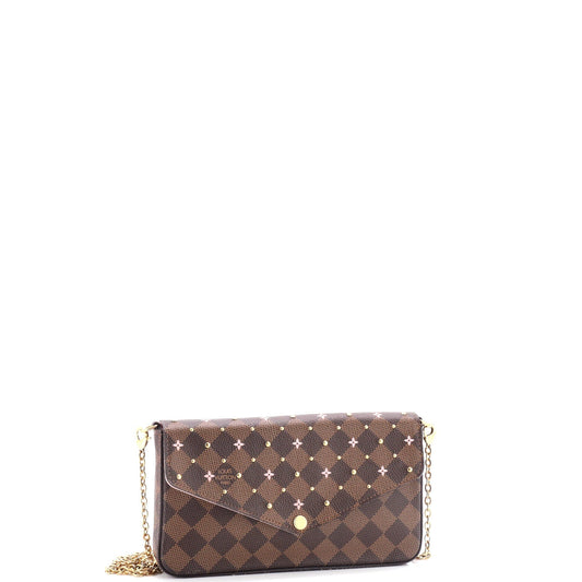 Louis Vuitton Felicie Pochette Flower Printed Studded Damier Clutch Clutch Bag