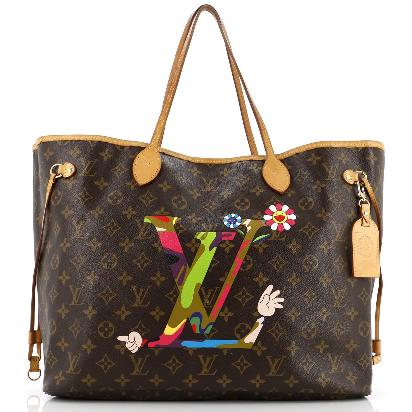 Louis Vuitton Neverfull Tote Limited Edition Murakami Moca Hands Monogram Tote Bag