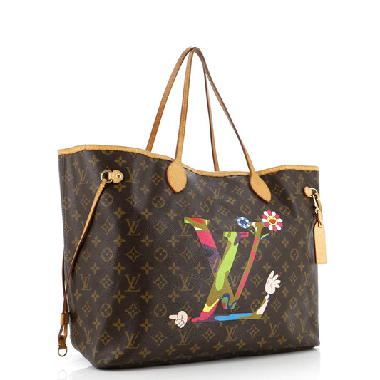 Louis Vuitton Neverfull Tote Limited Edition Murakami Moca Hands Monogram Tote Bag