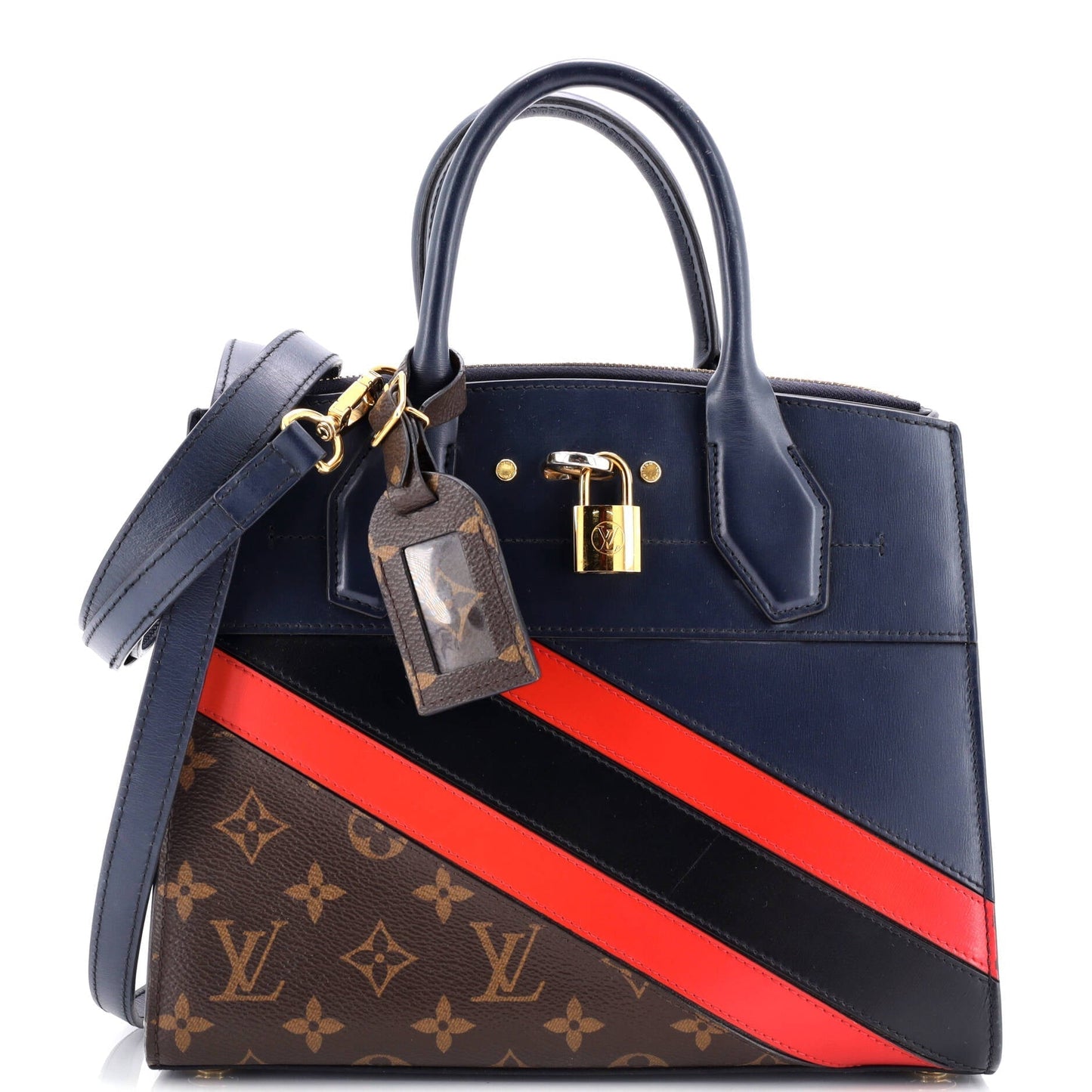 Louis Vuitton City Steamer Handbag Limited Edition Striped With Leather Canvas Tote Bag