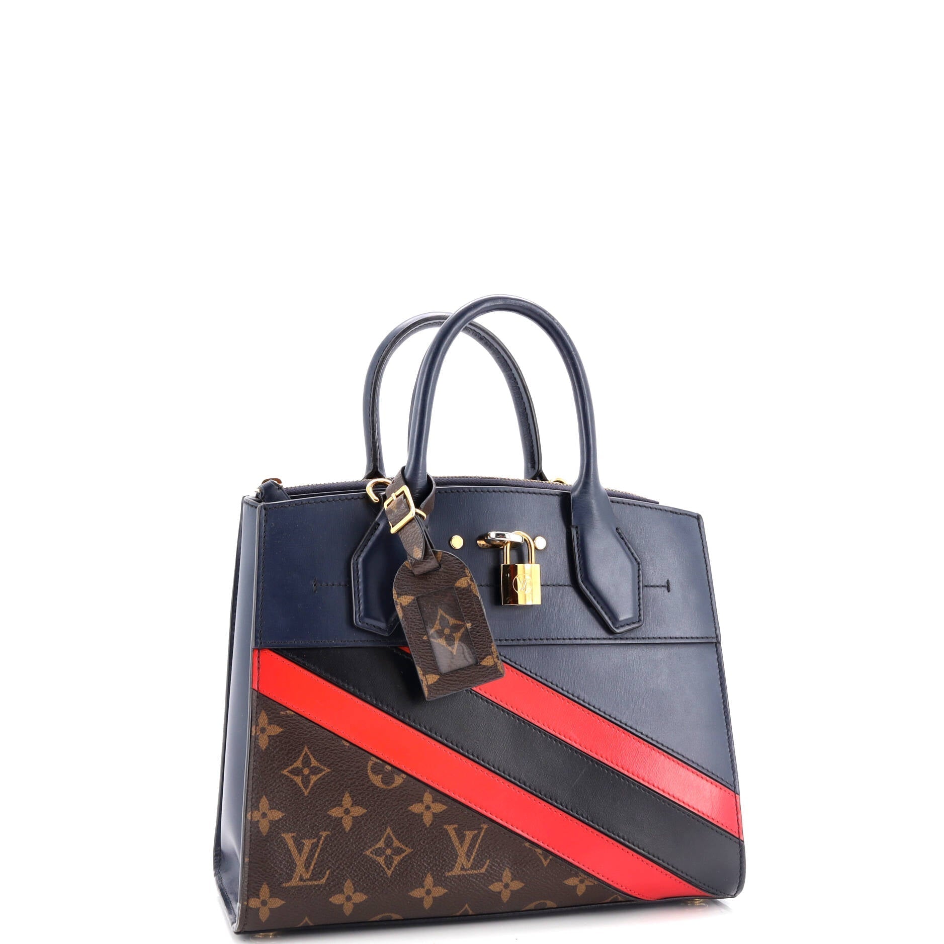 Louis Vuitton City Steamer Handbag Limited Edition Striped With Leather Canvas Tote Bag
