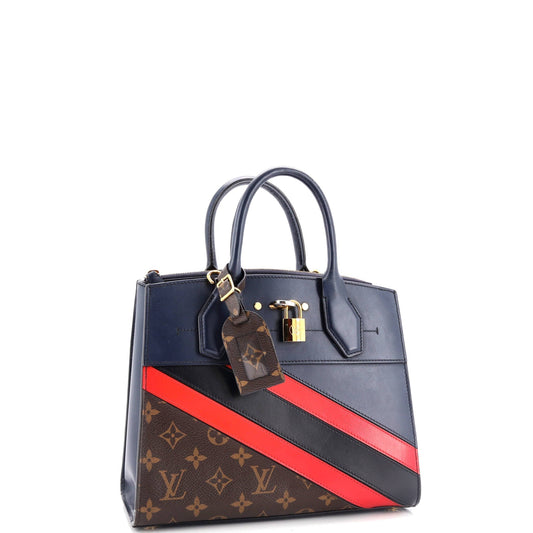 Louis Vuitton City Steamer Handbag Limited Edition Striped With Leather Canvas Tote Bag