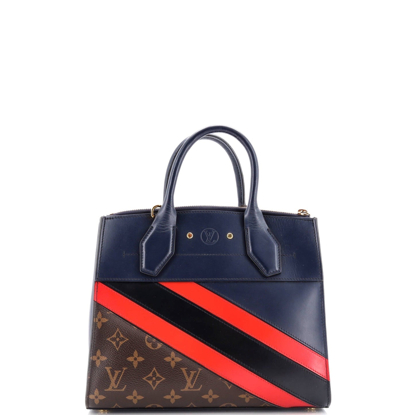 Louis Vuitton City Steamer Handbag Limited Edition Striped With Leather Canvas Tote Bag