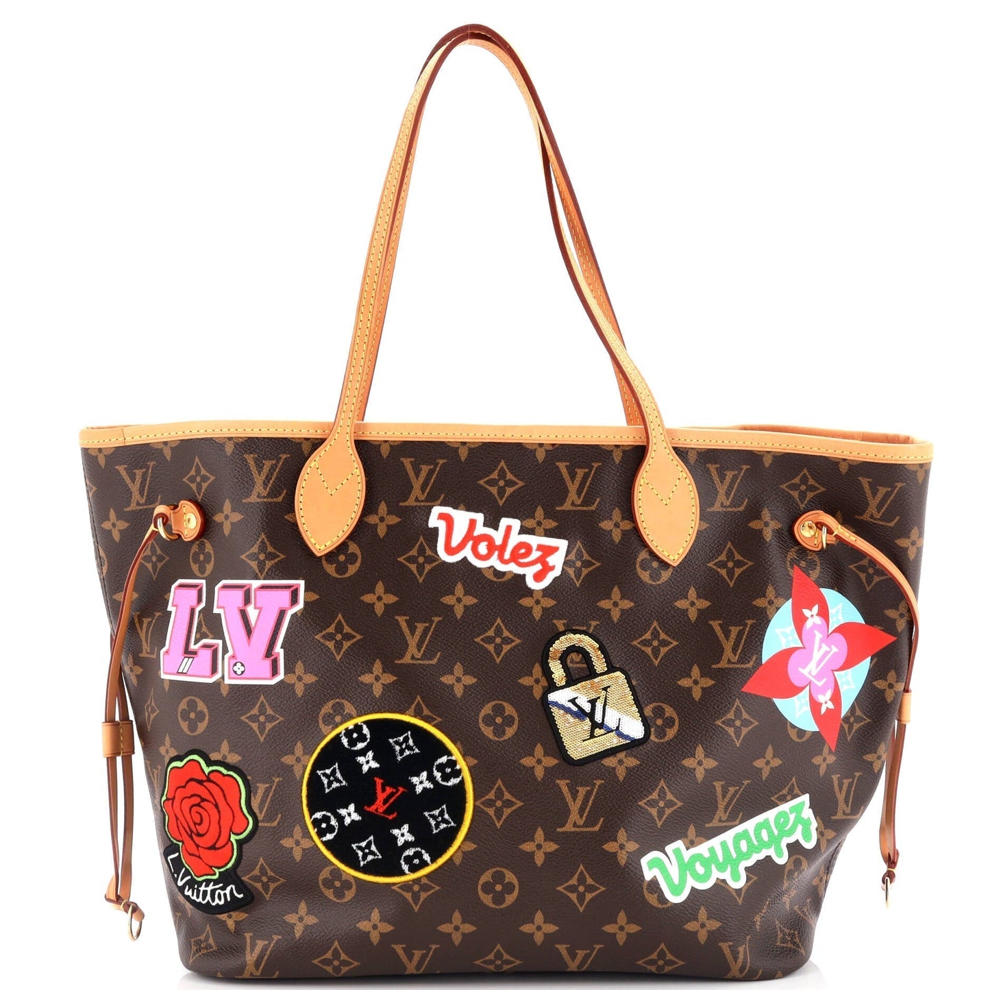 Louis Vuitton Neverfull Nm Tote Limited Edition Patches Mm Canvas Monogram Tote Bag