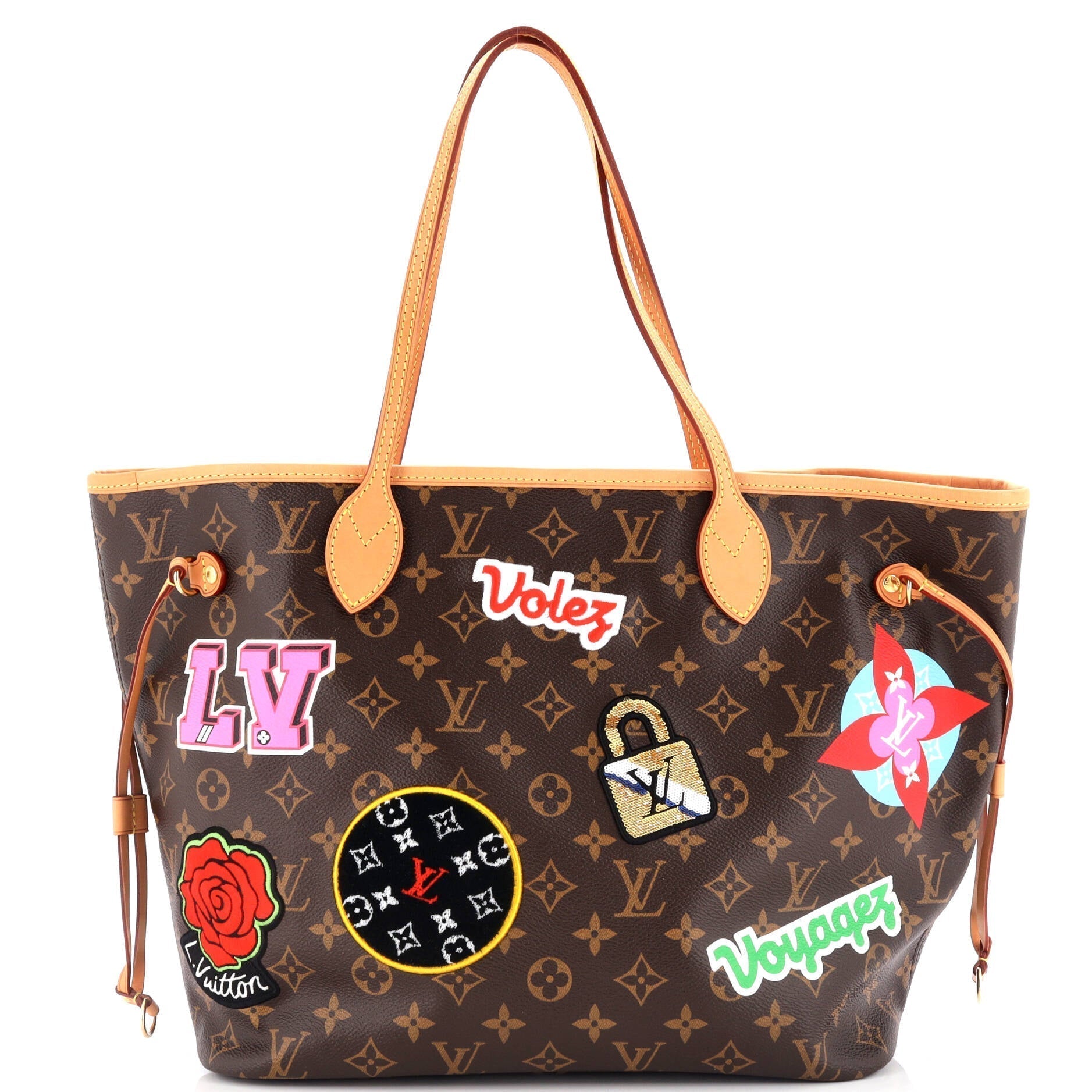 Louis Vuitton Neverfull Nm Tote Limited Edition Patches Mm Canvas Monogram Tote Bag