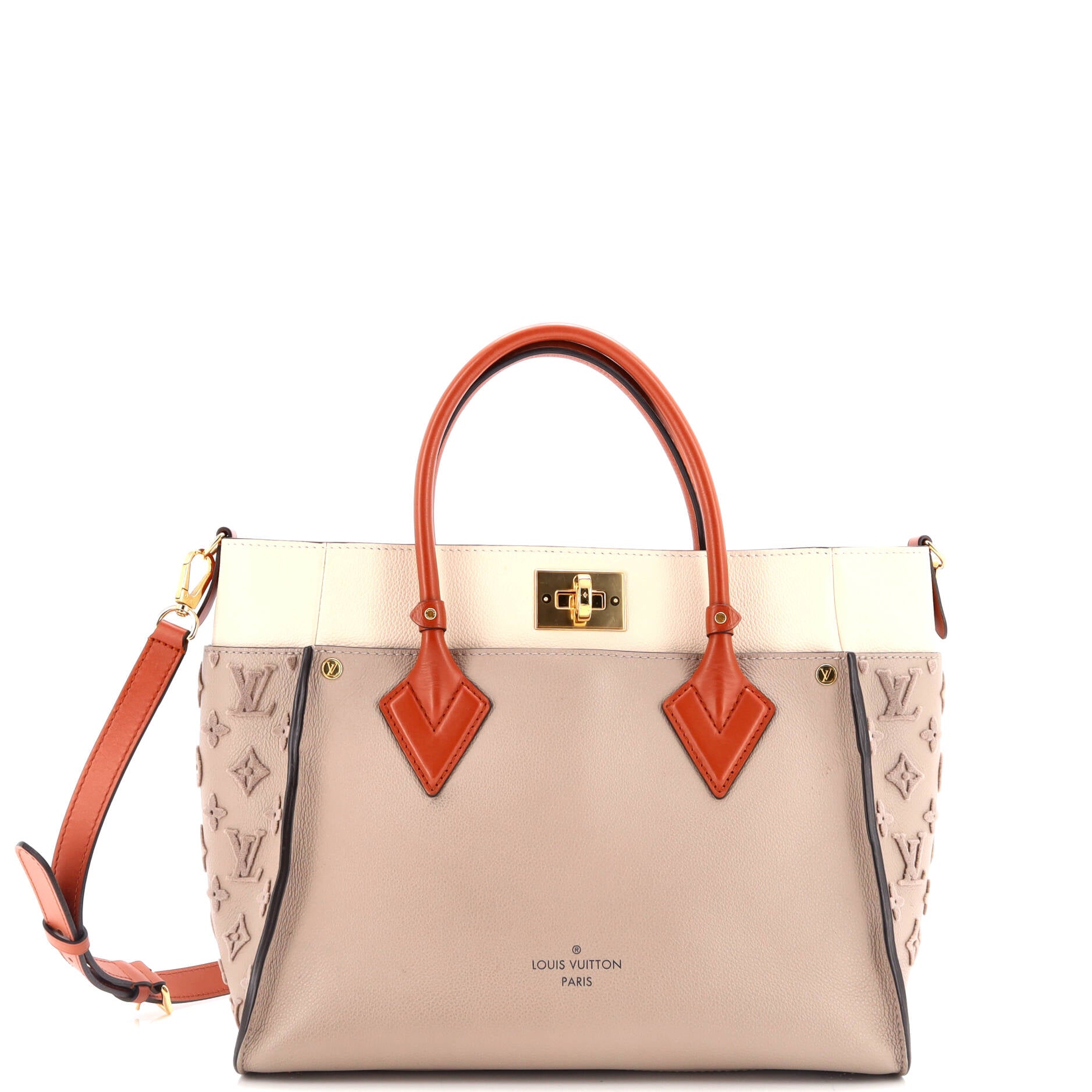 Louis Vuitton On My Side Tote Tuffetage Mm Leather Monogram Tote Bag