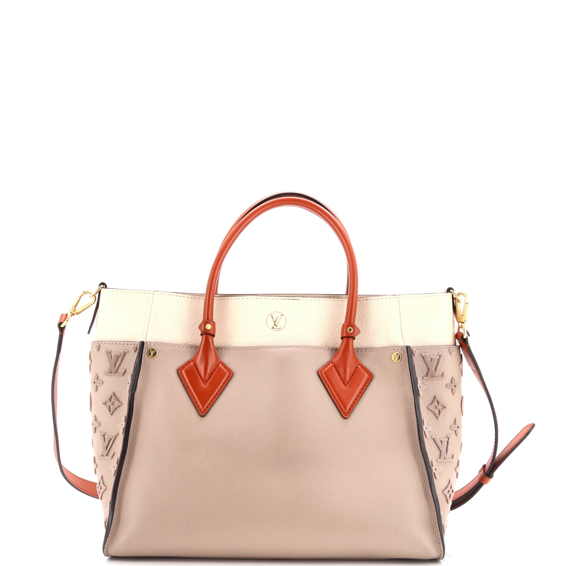 Louis Vuitton On My Side Tote Tuffetage Mm Leather Monogram Tote Bag