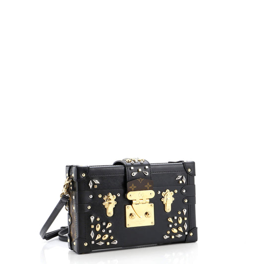 Louis Vuitton Petite Malle Handbag Studded Taiga And Leather Canvas Travel Bag