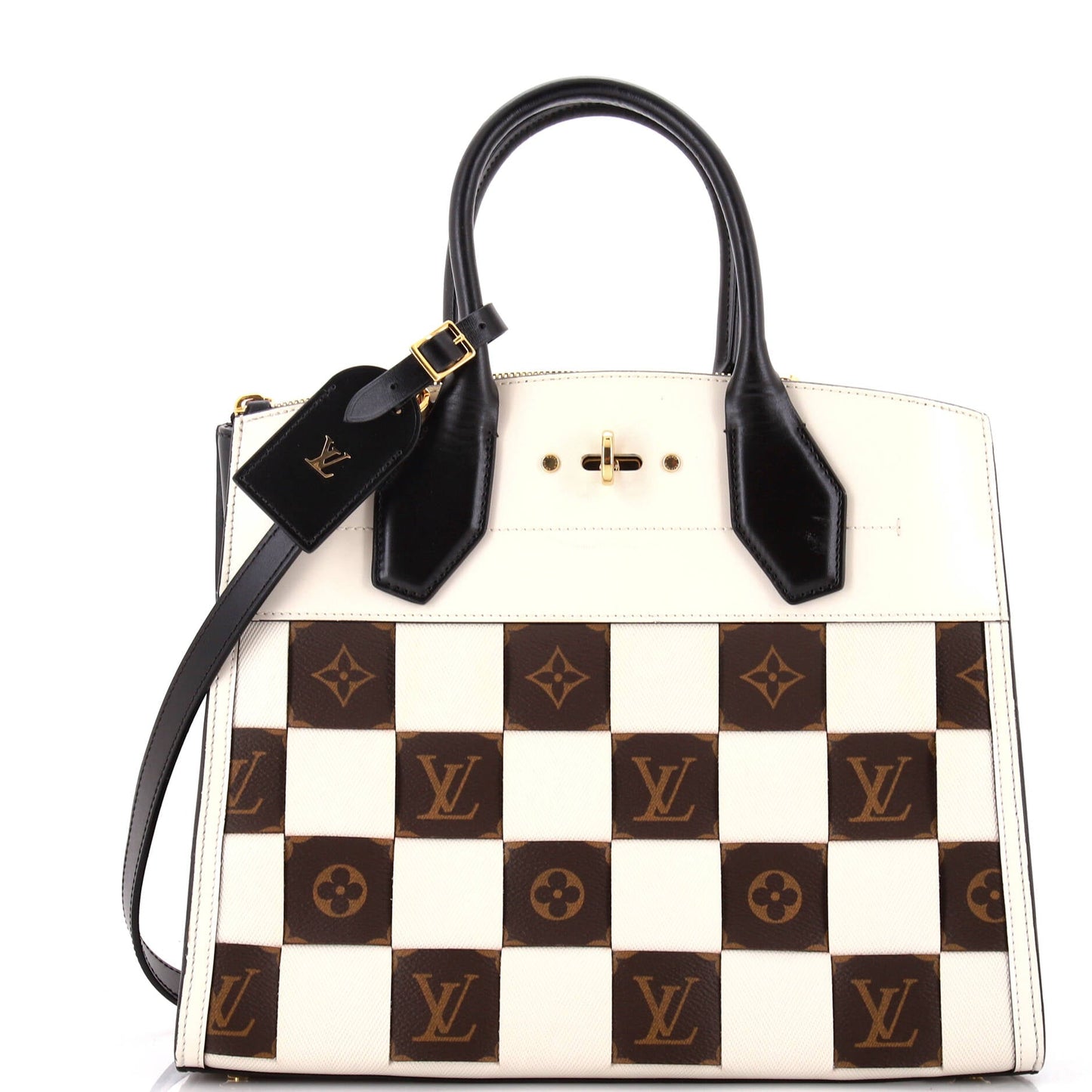 Louis Vuitton City Steamer Handbag Damier Tressage And Mm Leather Canvas Tote Bag