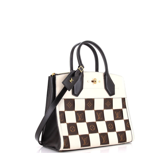 Louis Vuitton City Steamer Handbag Damier Tressage And Mm Leather Canvas Tote Bag