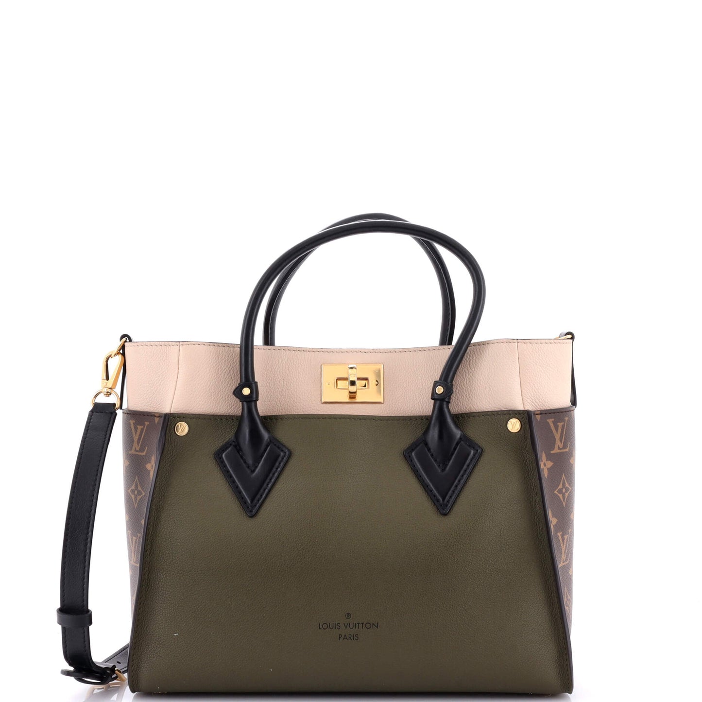 Louis Vuitton On My Side Tote With Mm Leather Canvas Tote Bag