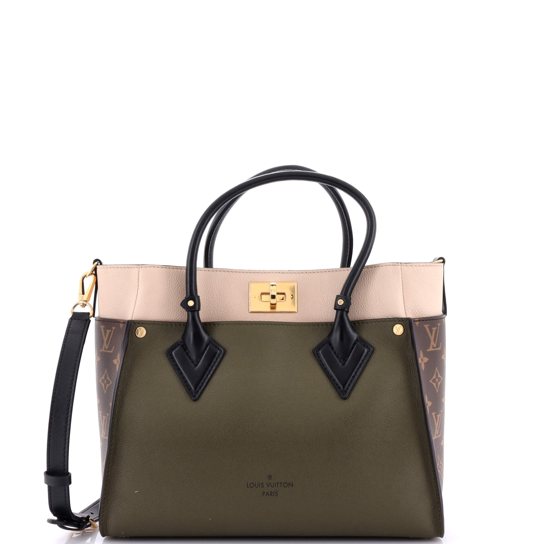 Louis Vuitton On My Side Tote With Mm Leather Canvas Tote Bag