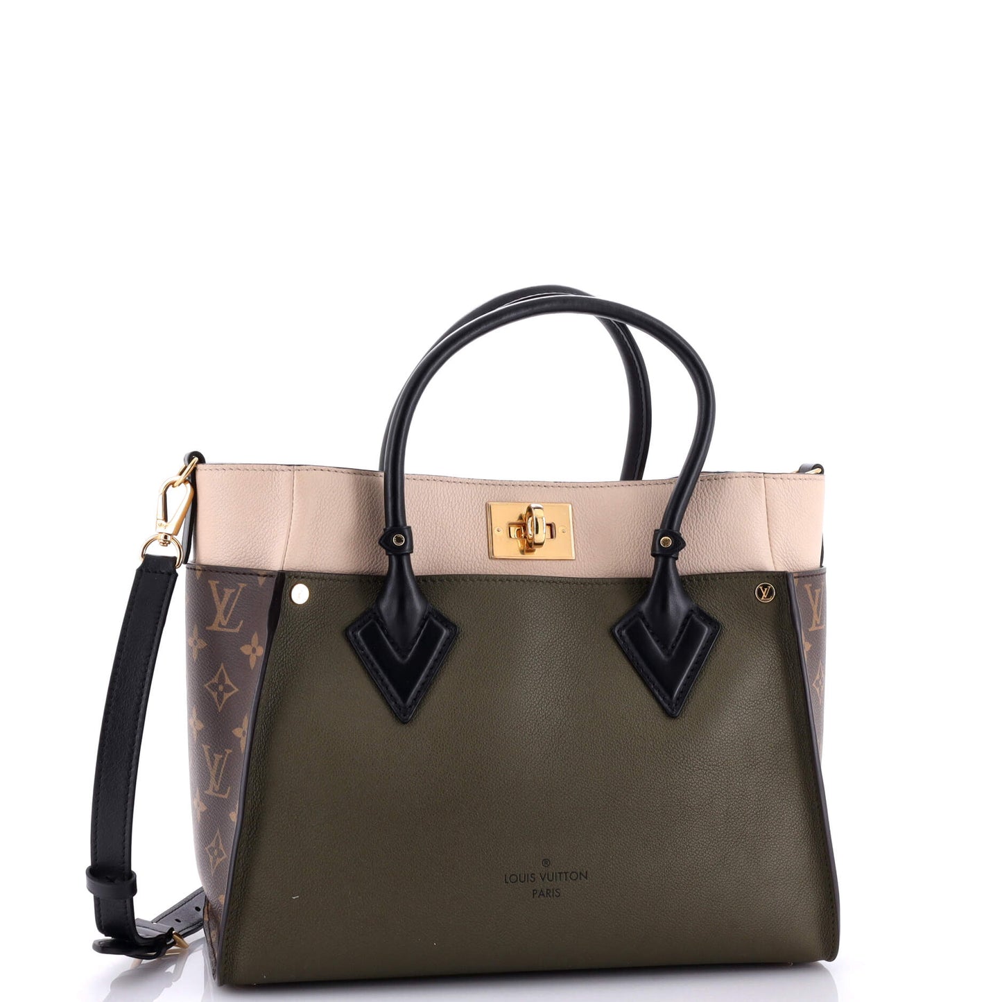 Louis Vuitton On My Side Tote With Mm Leather Canvas Tote Bag