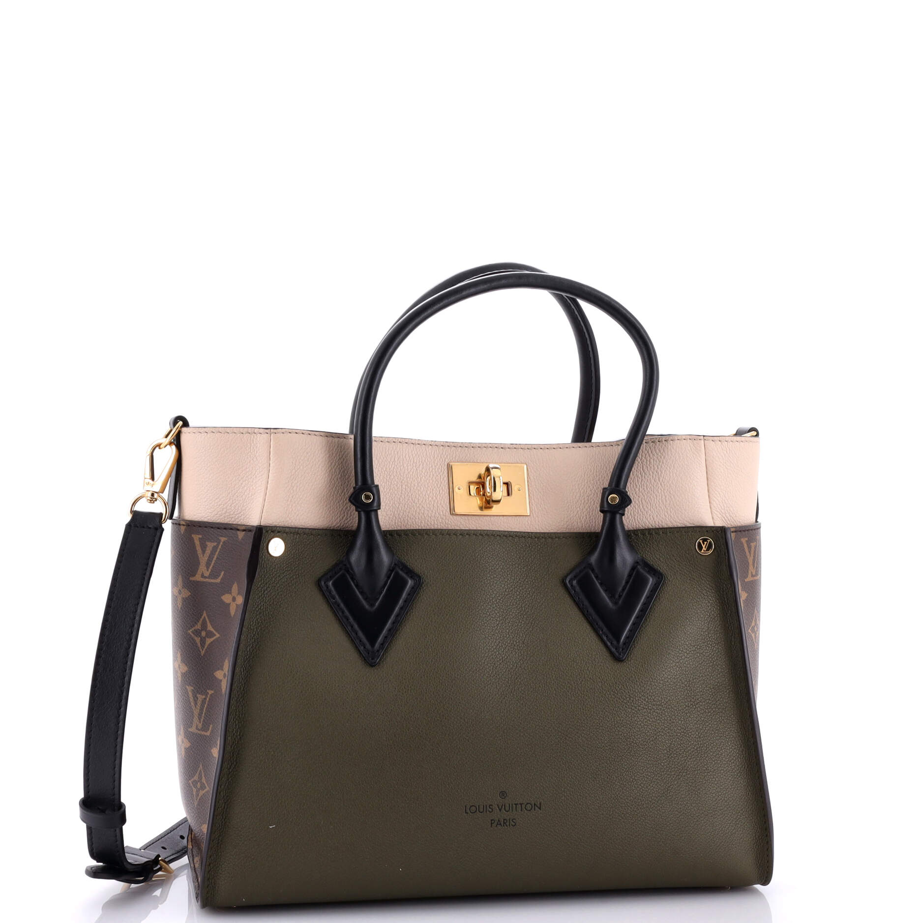 Louis Vuitton On My Side Tote With Mm Leather Canvas Tote Bag