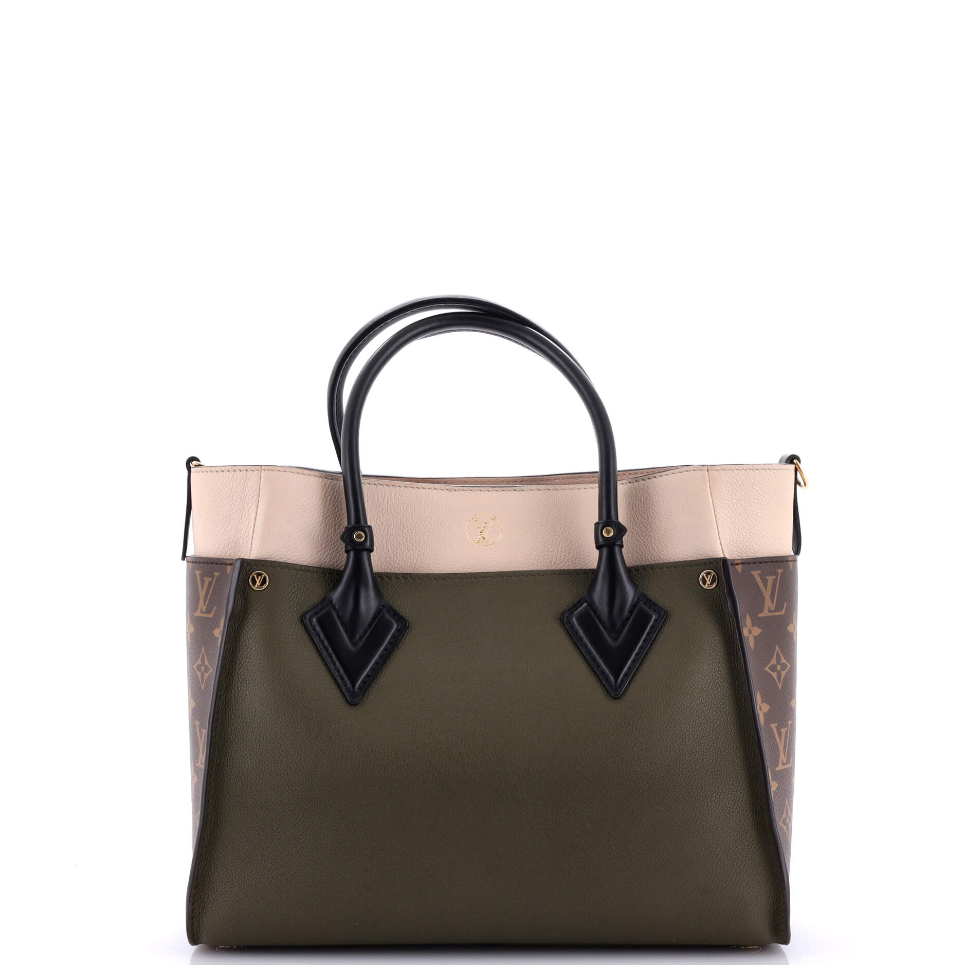 Louis Vuitton On My Side Tote With Mm Leather Canvas Tote Bag