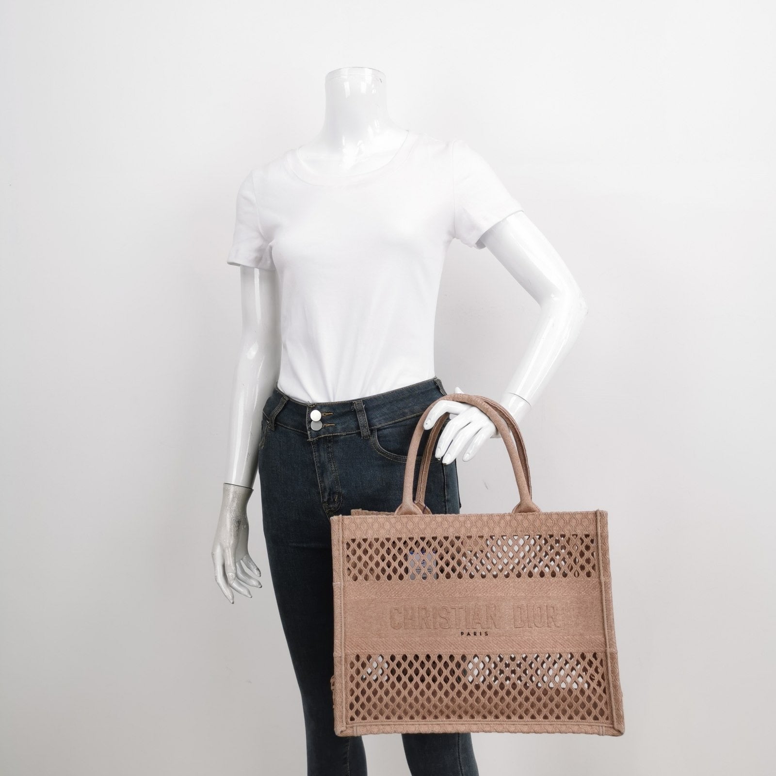 Dior Christian Book Tote Cutout Handbag Canvas Beige Tote Bag