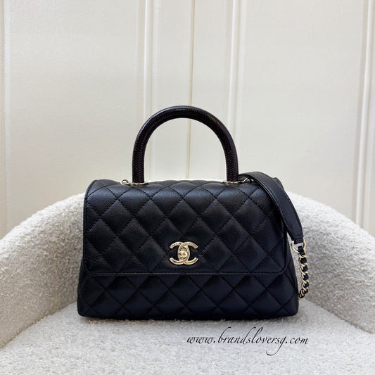 Chanel Small () Coco handle in Black Caviar, Burgundy Lizard Embossed Calfskin Handle and LGHW (Model: ) Accessory