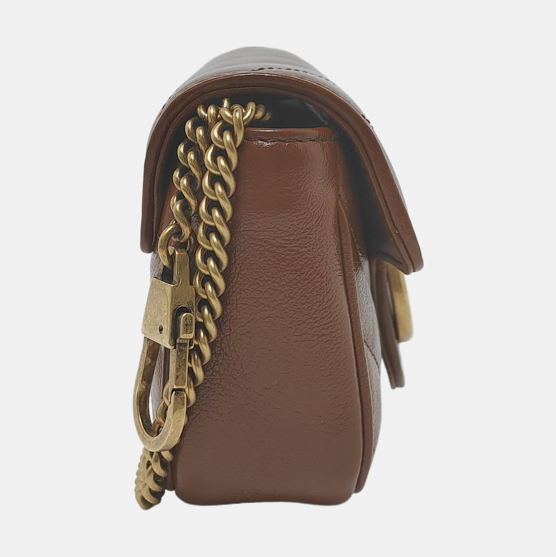 Gucci Marmont Super Chocolate Leather Brown Mini Flap Crossbody Bag