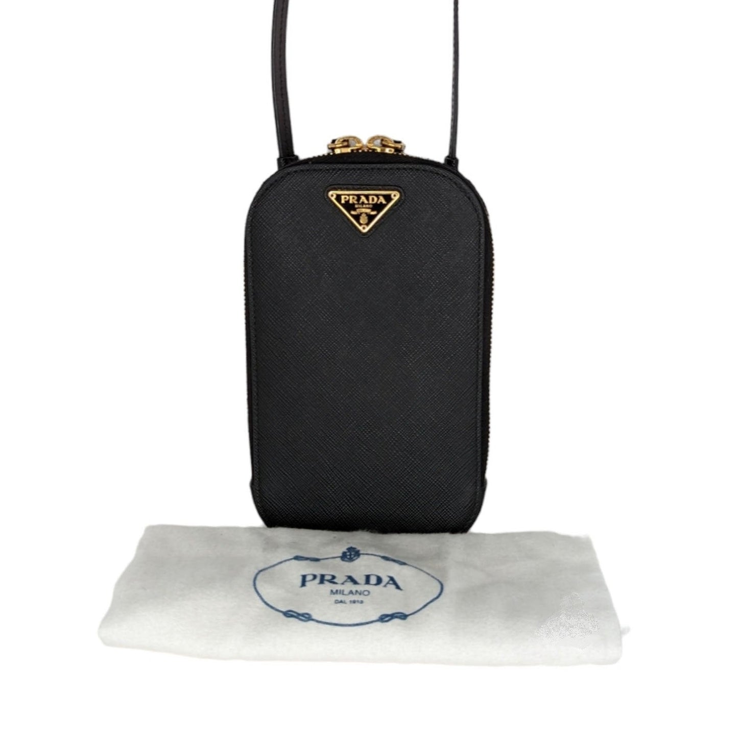 Prada Prada Black Saffiano Phone Crossbody Vertical Mini Bag Crossbody Bag