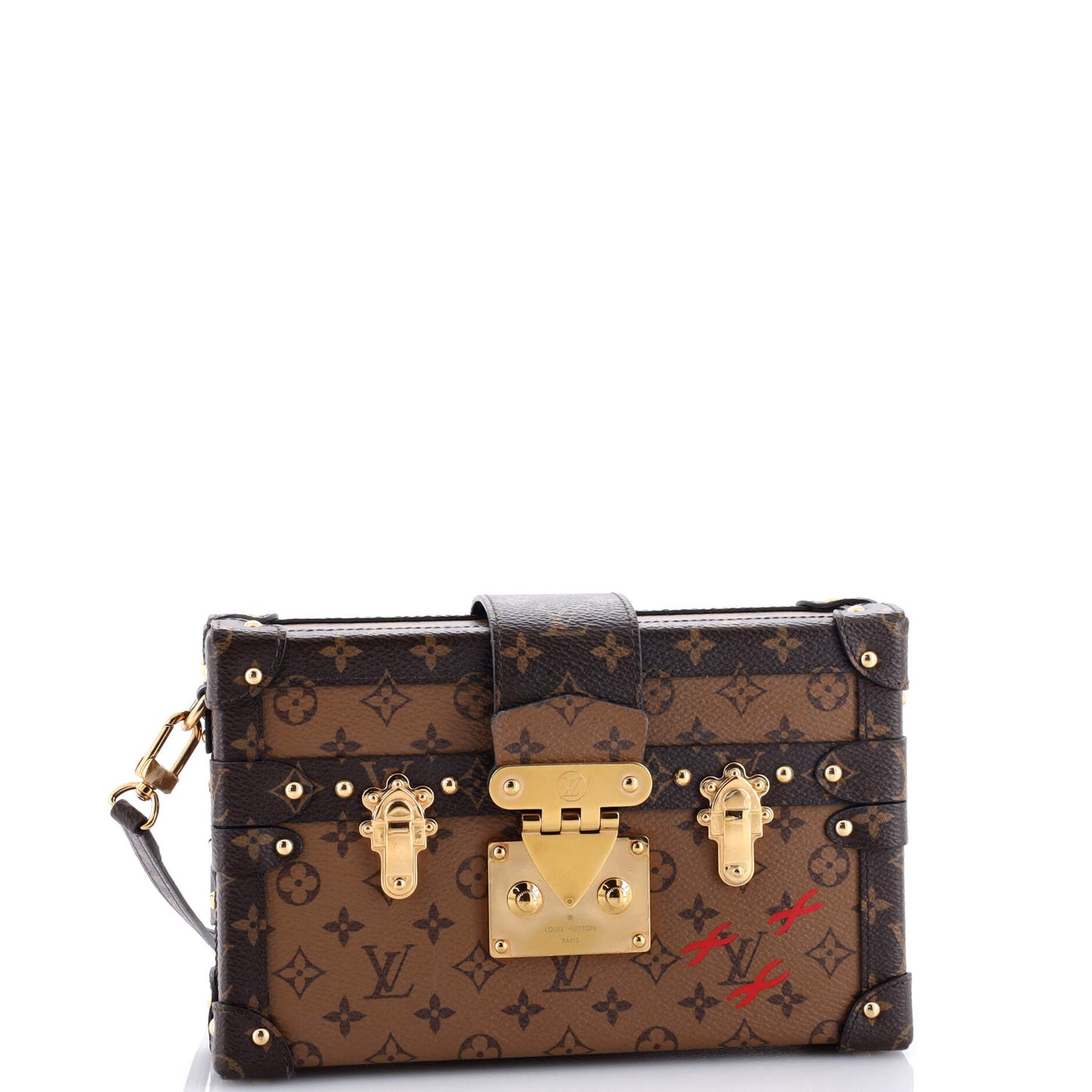 Louis Vuitton Petite Malle Handbag Reverse Canvas Monogram Clutch Bag