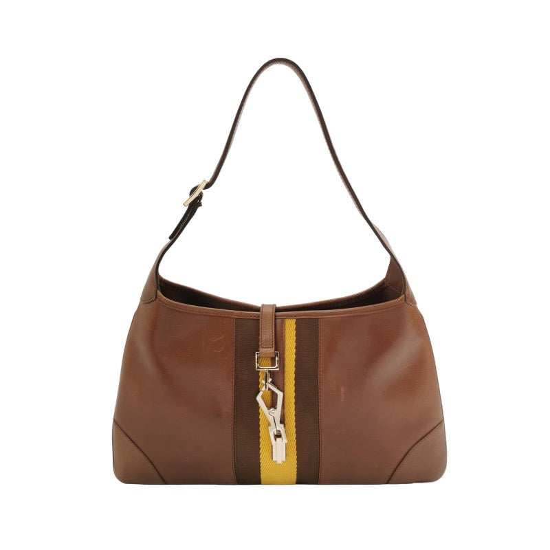 Gucci Jackie Hardware Leather Brown Silver Medium Travel Bag