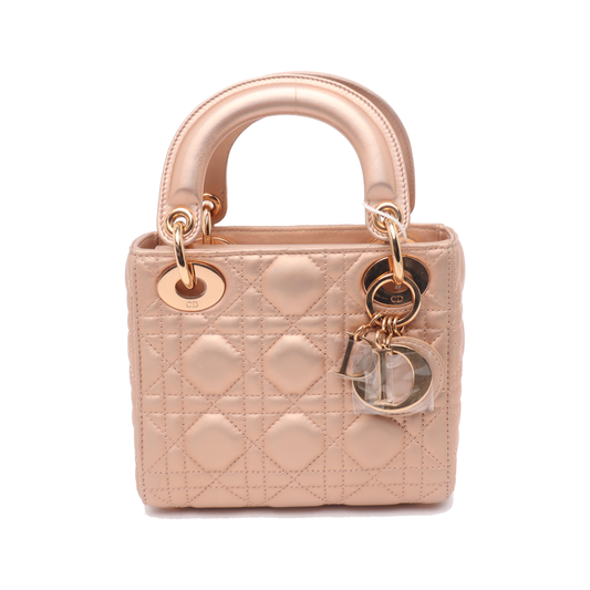 Dior Lady Irediscent And Metallic Cannage Lambskin Handbag Pink Travel Bag