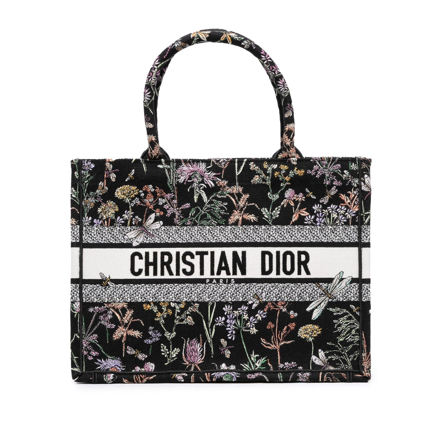 Dior Handbag Herbarium Book Tote Canvas Black Medium Tote Bag