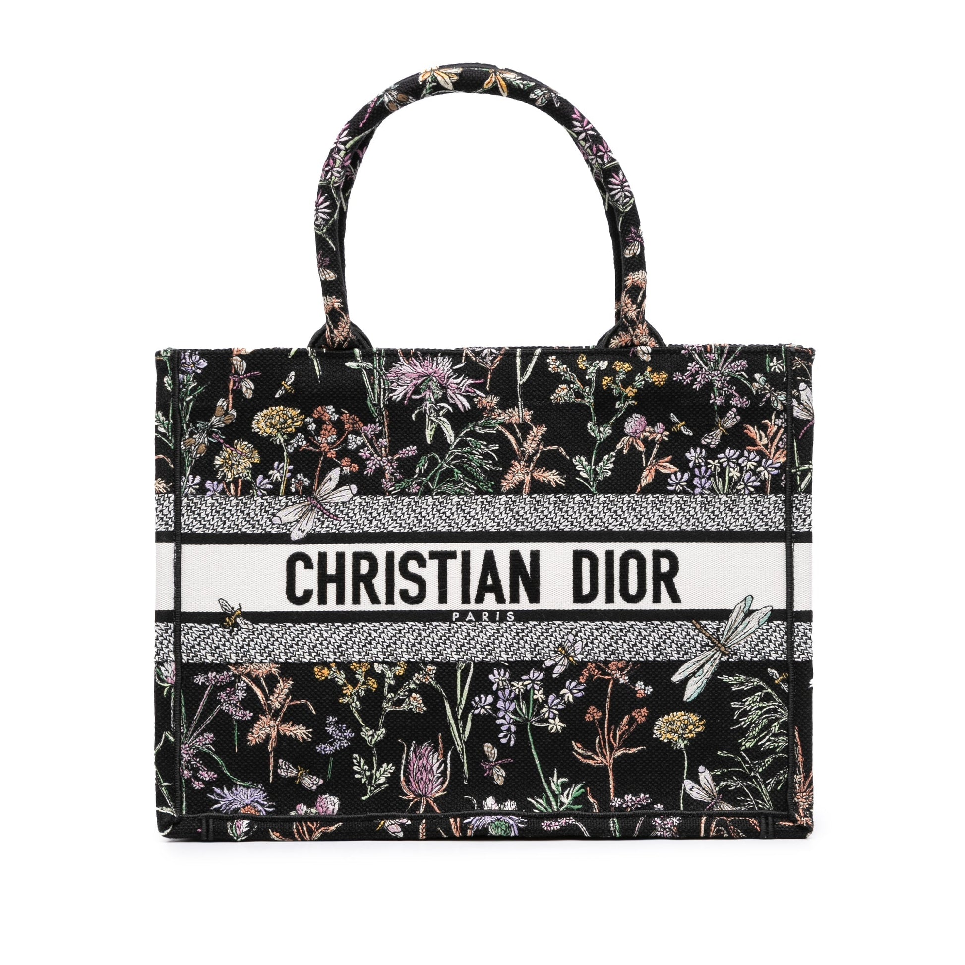Dior Handbag Herbarium Book Tote Canvas Black Medium Tote Bag