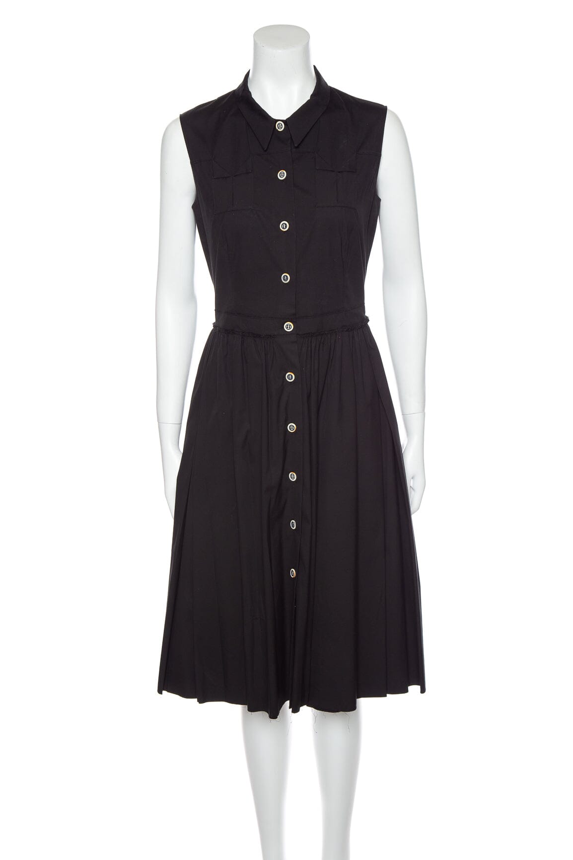 Prada Handbag Cotton Button Down Sleeveless Dress SZ 42 Black