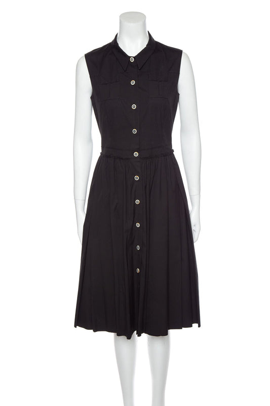 Prada Handbag Cotton Button Down Sleeveless Dress SZ 42 Black