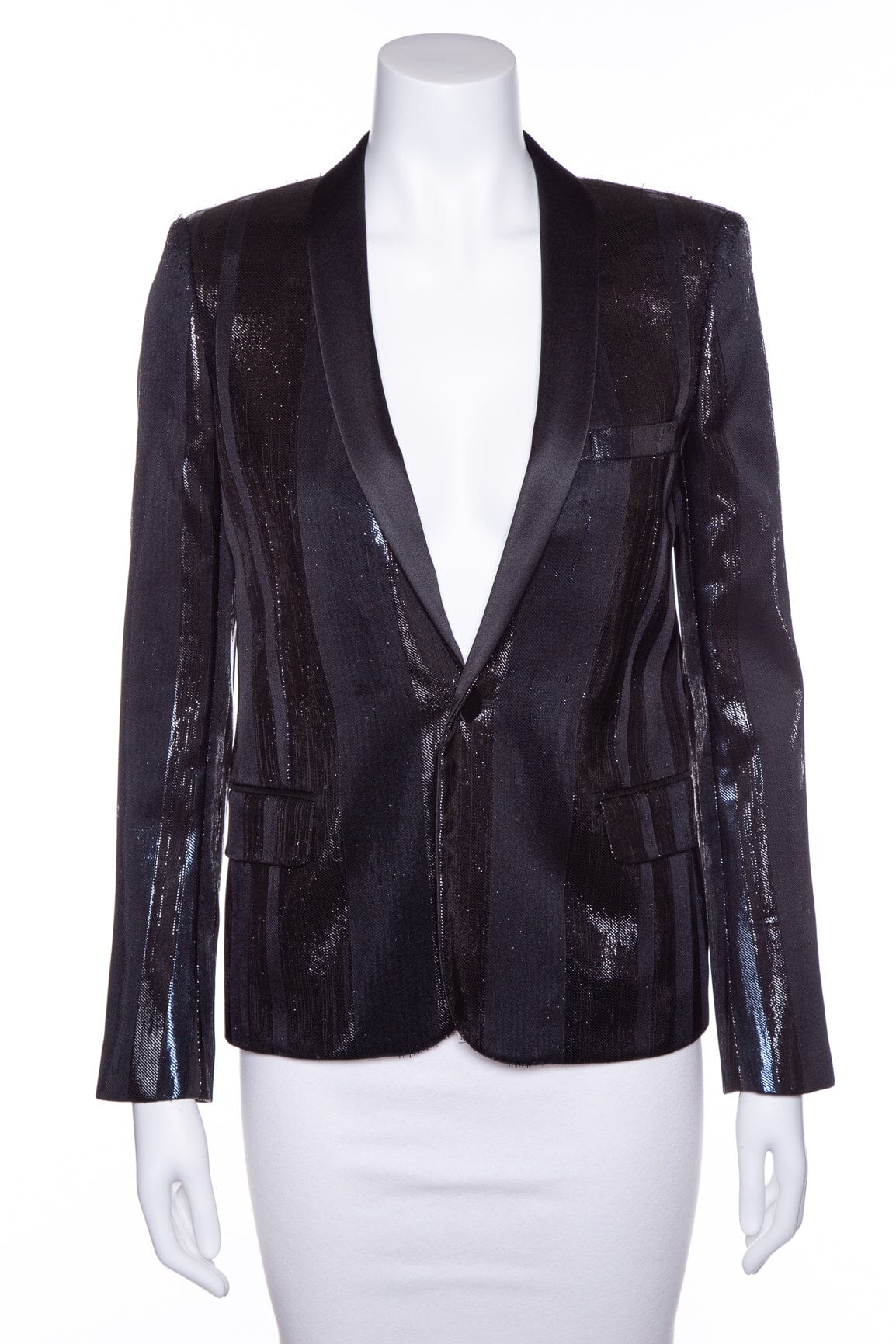 YSL Saint Laurent Stripped Lurex Blazer SZ XS S Black Handbag