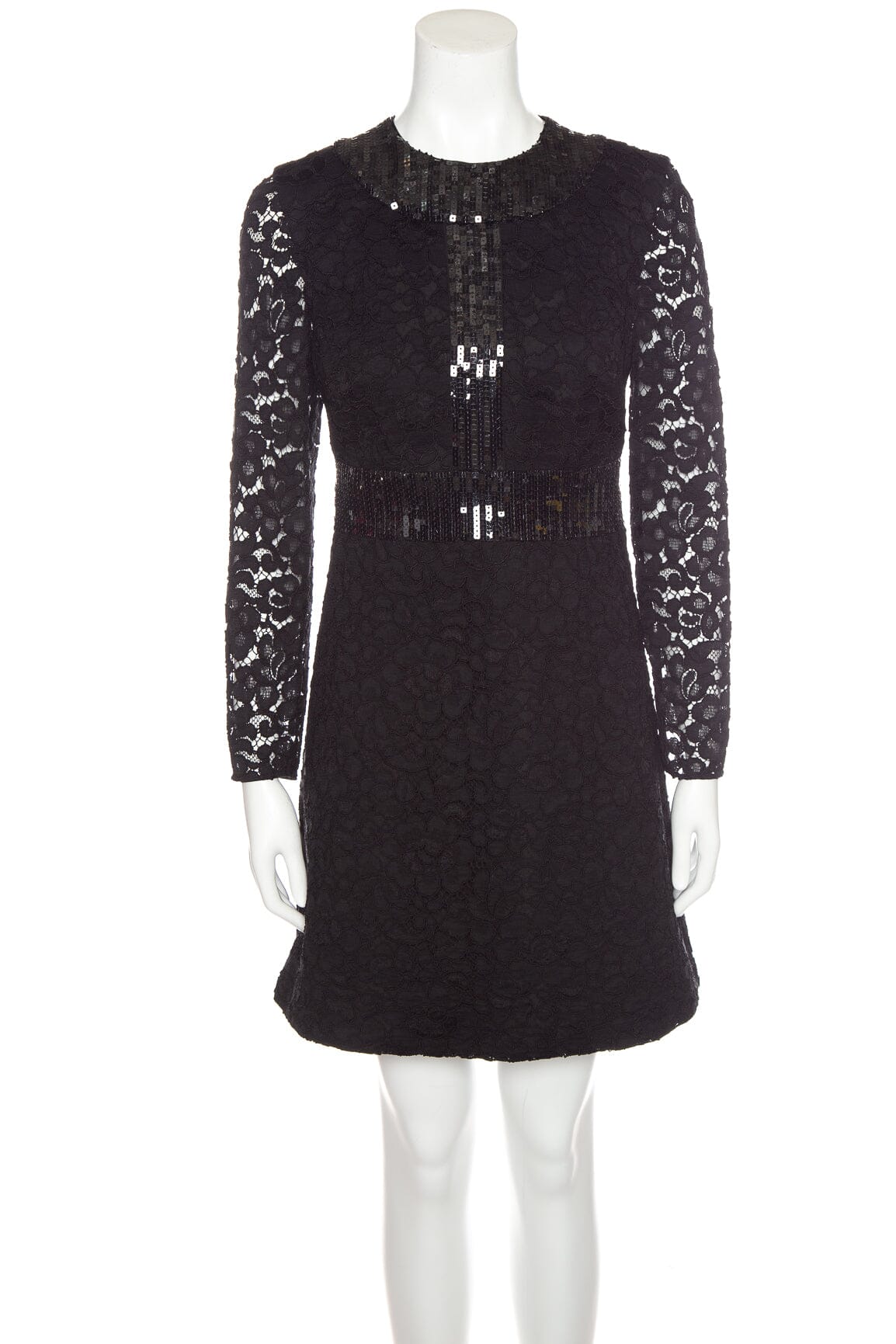 YSL Saint Laurent Guipure Lace and Sequin Dress SZ 40 Black Handbag