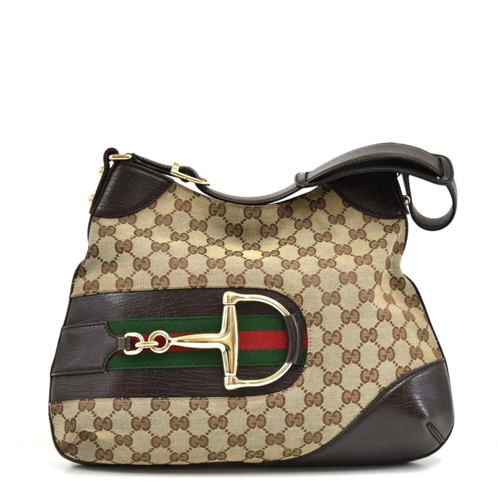 Gucci Hasler Horsebit Hobo Bag Canvas Monogram Travel Bag