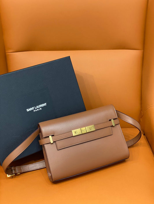 YSL Saint Laurent Manhattan 9in 24cm Brown Small Shoulder Bag