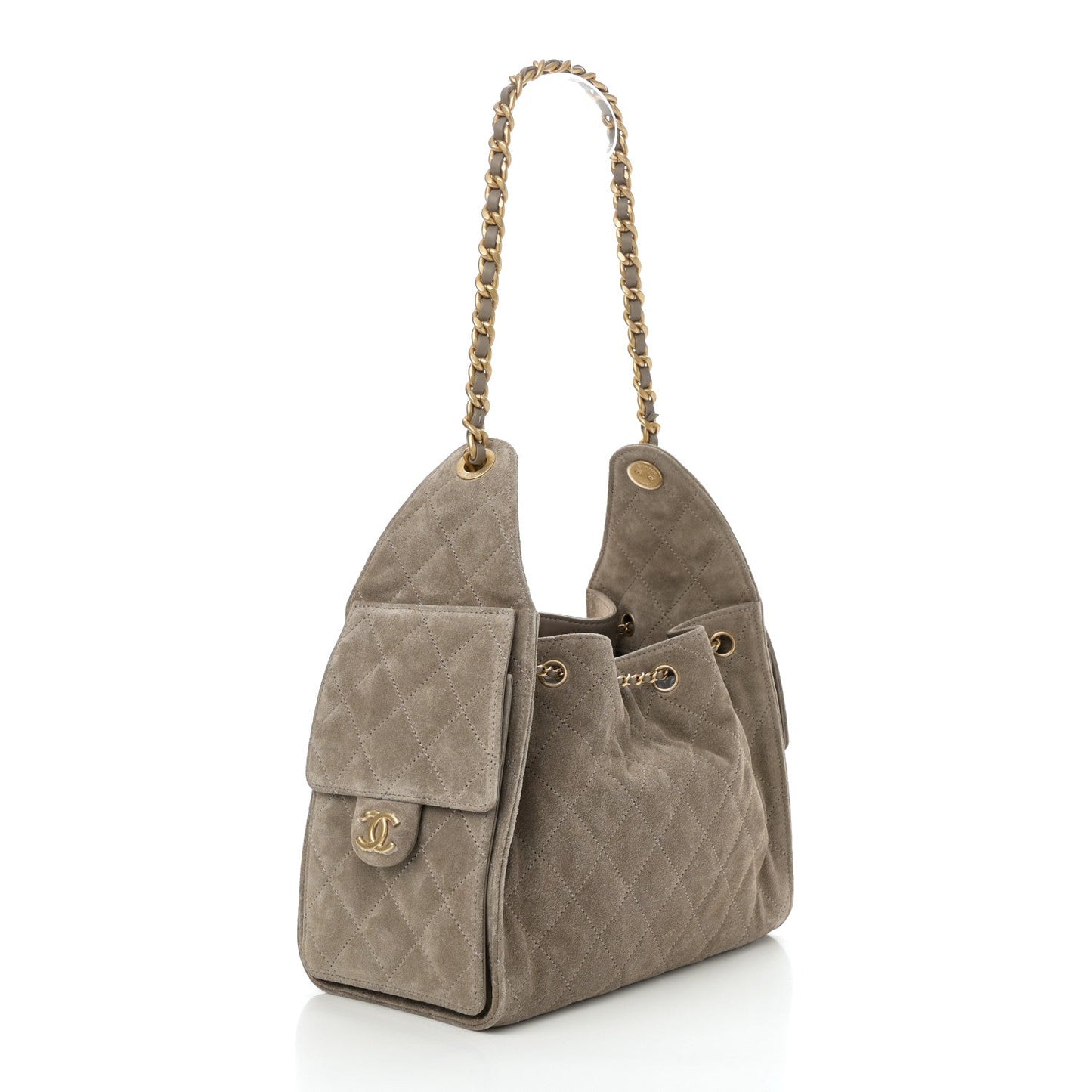 Suede Quilted Small 25 Handbag Dark Grey Heritage
