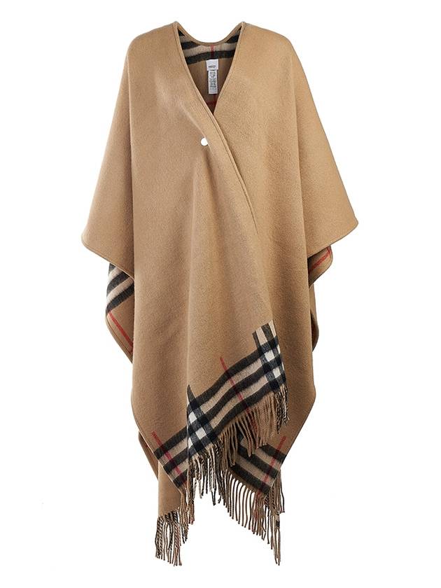 Burberry Luxury Reversible Check Wool Cashmere Cape Handbag Beige Travel Bag