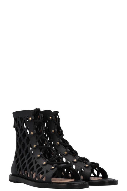 Dior Cage Sandals Leather Black Shoes