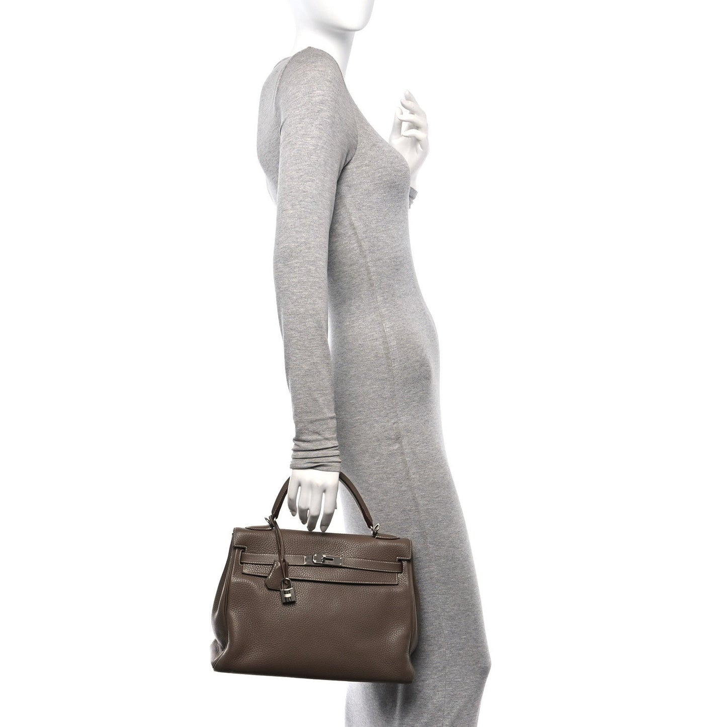 Hermes Taurillon Clemence Kelly Retourne Etoupe Handbag Travel Bag