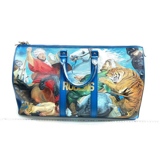 Louis Vuitton x Jeff Koons Keepall Bandouliere Peter Multicolor Blue Leather Epi Travel Bag