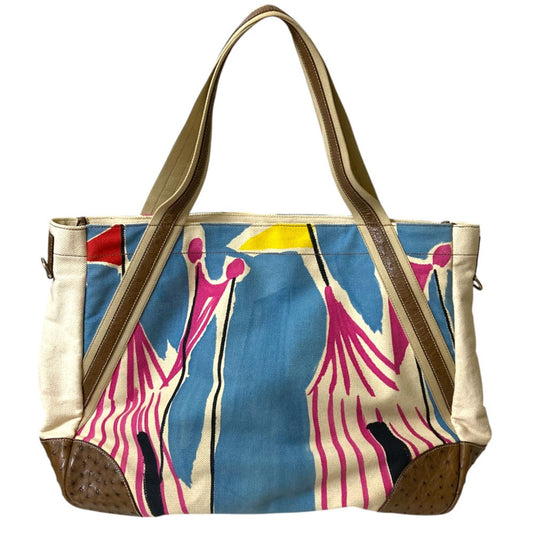 Prada Official Name Ostrich Big Tote Bag Leather Canvas