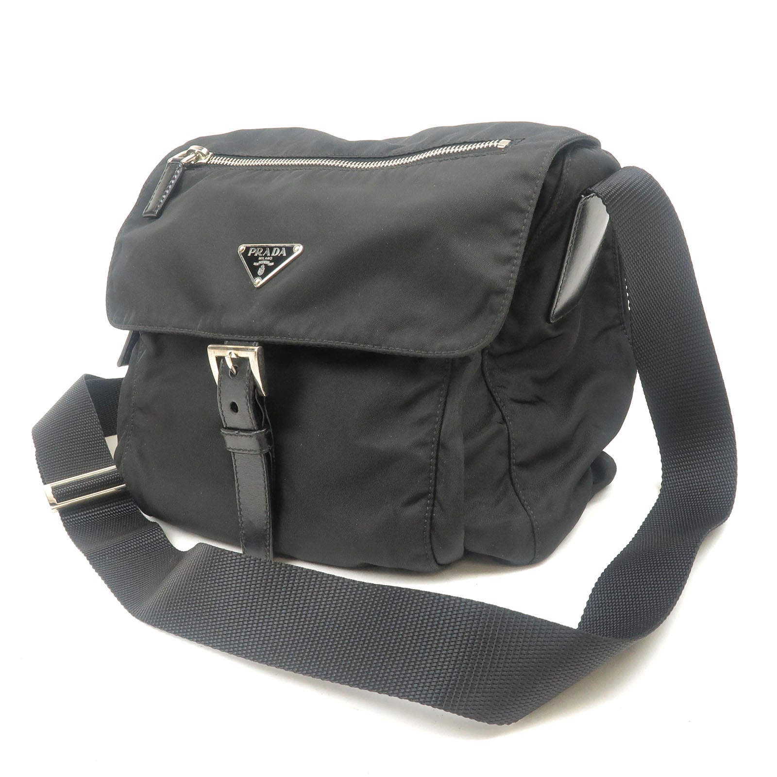 Prada Prada Nylon Leather Shoulder Bag Black Bt8994 34271
