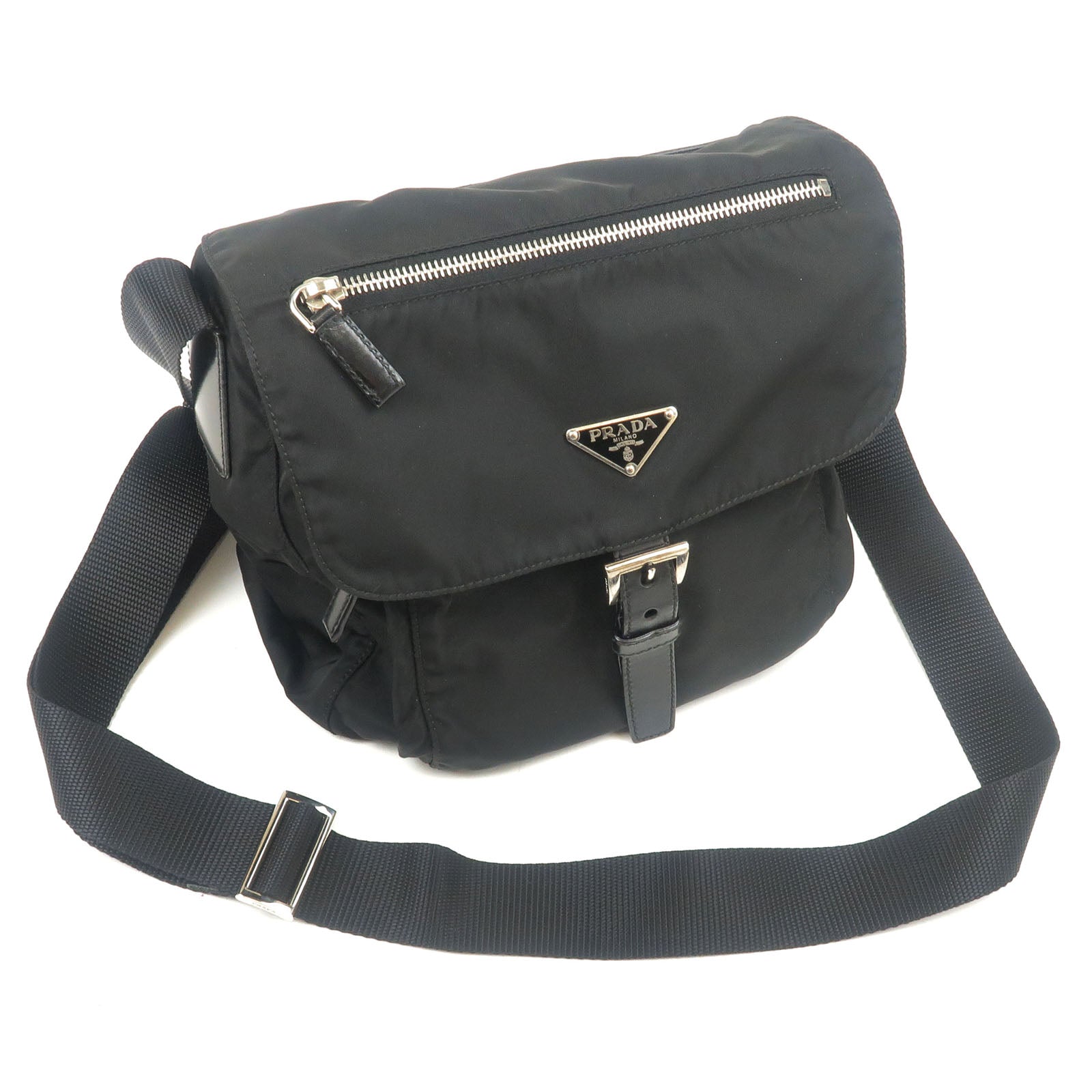 Prada Prada Nylon Leather Shoulder Bag Black Bt8994 34271